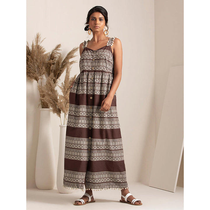 Earthen BY INDYA Brown Tribal Button Down Maxi Dress