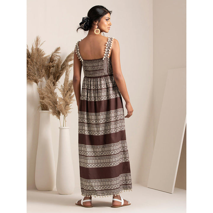 Earthen BY INDYA Brown Tribal Button Down Maxi Dress