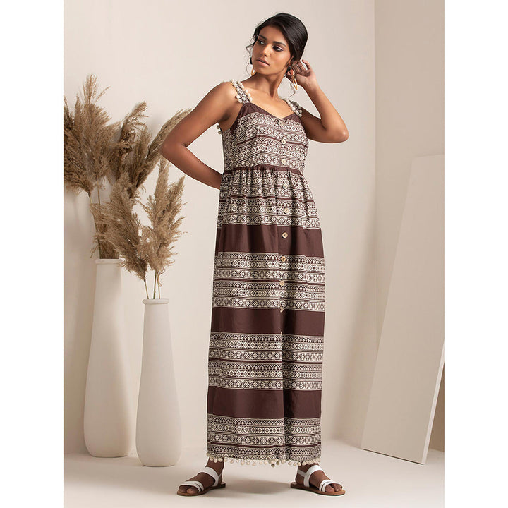 Earthen BY INDYA Brown Tribal Button Down Maxi Dress