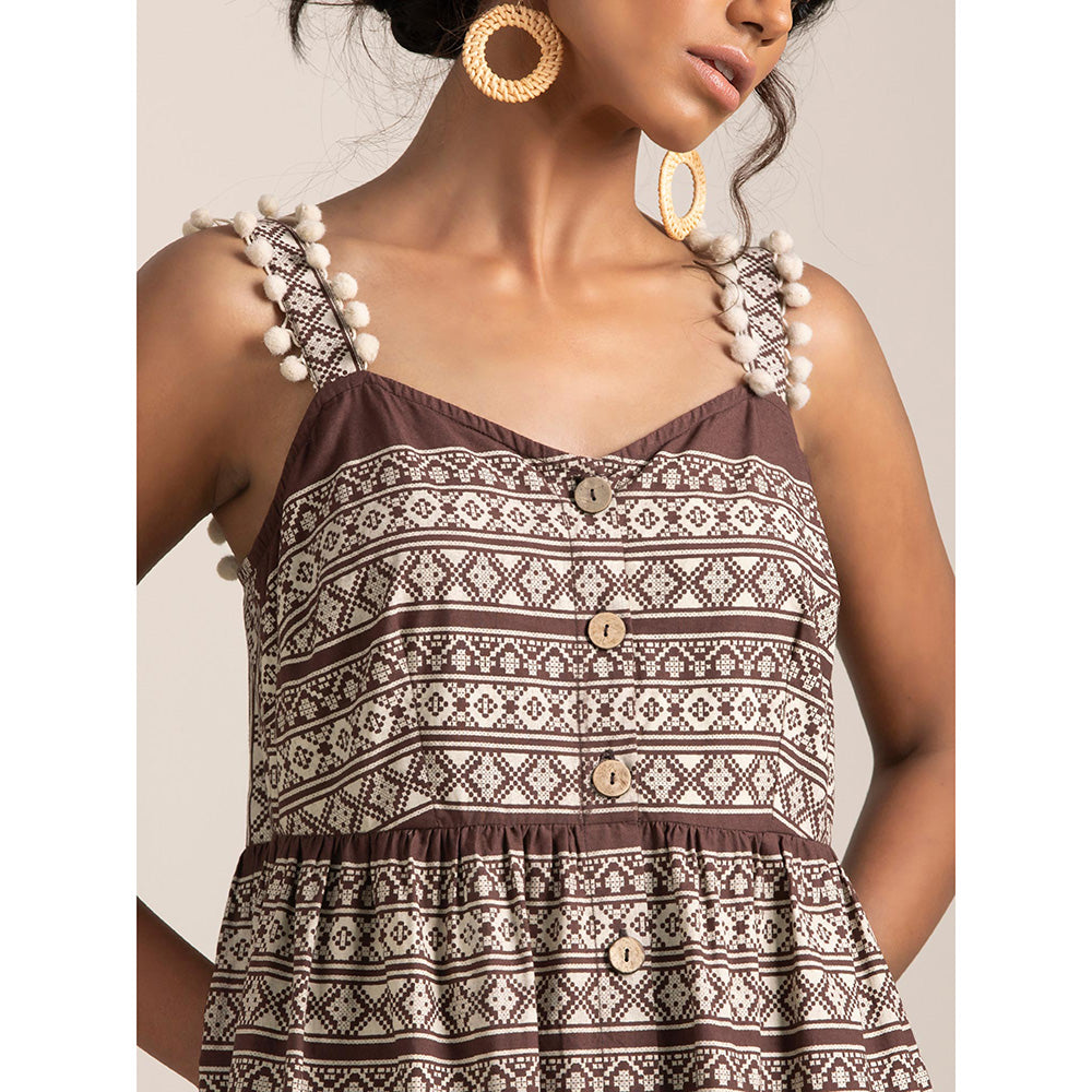 Earthen BY INDYA Brown Tribal Button Down Maxi Dress