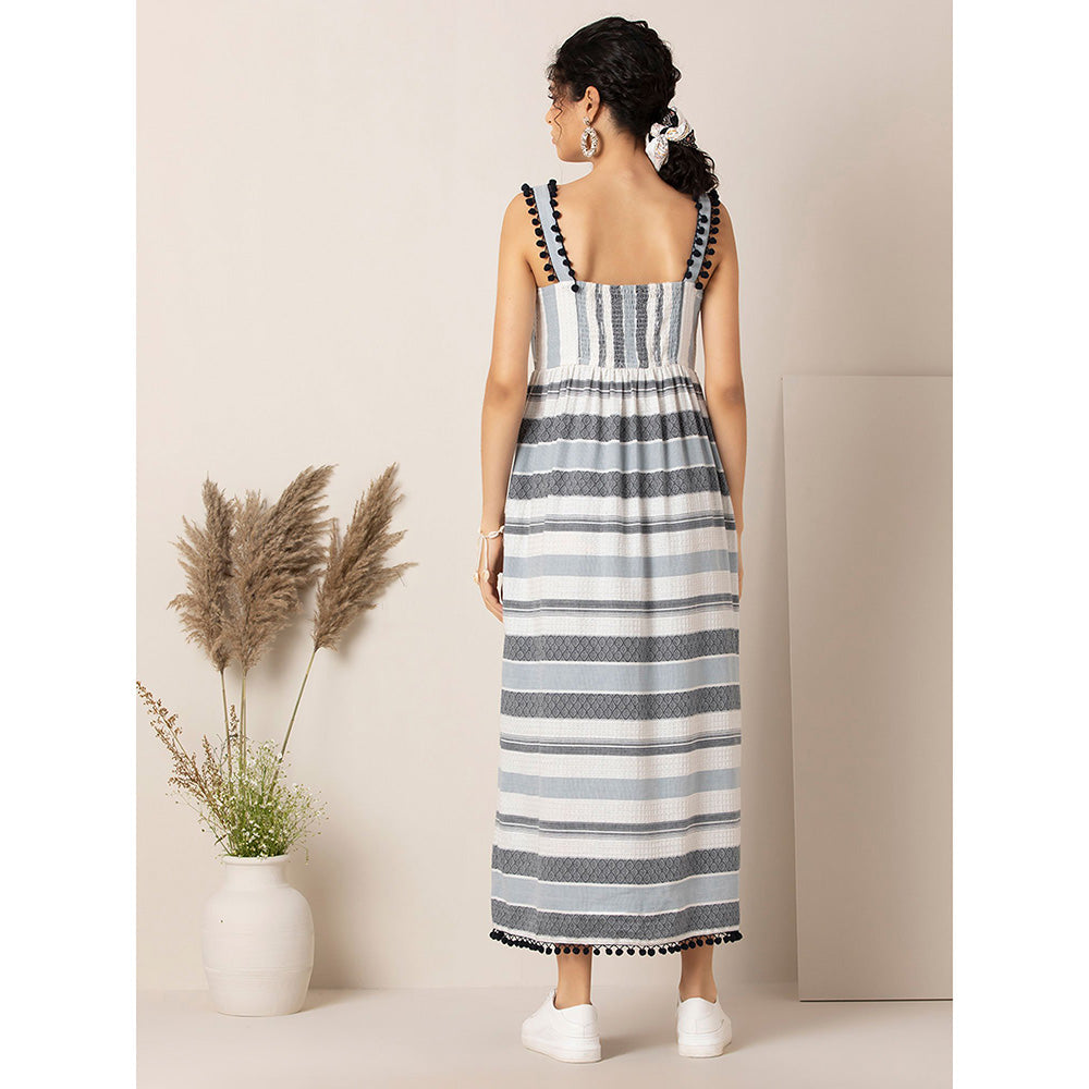 Earthen BY INDYA Blue Striped Button Down Maxi Dress