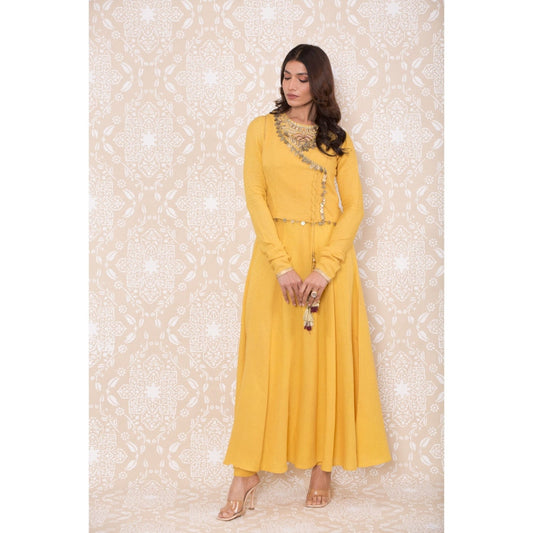 Inej Yellow Waistcoat Anarkali (Set of 3)