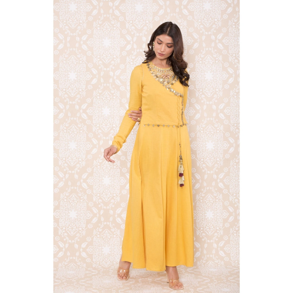 Inej Yellow Waistcoat Anarkali (Set of 3)