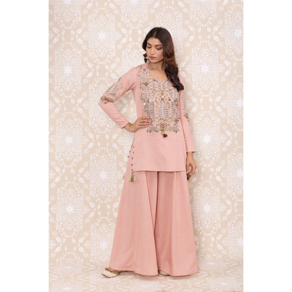 Inej Pink Sharara Suit with Metal Sequence (Set of 2)