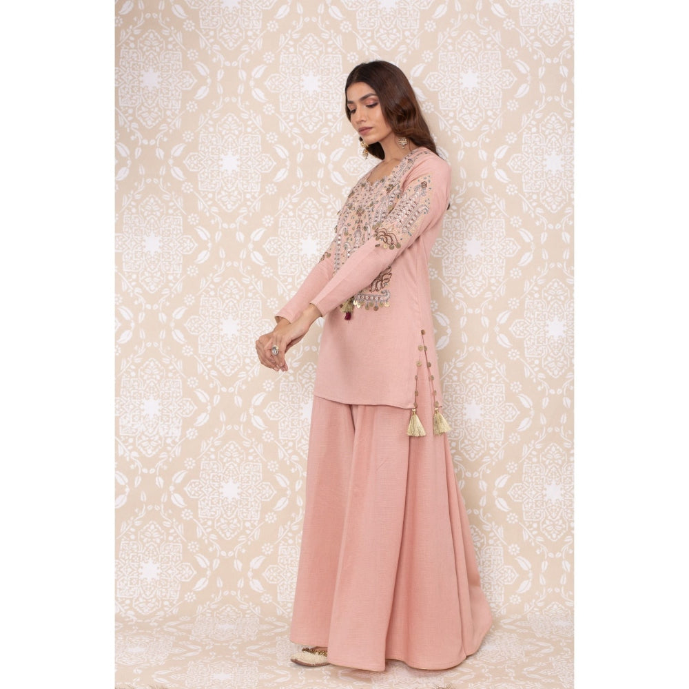 Inej Pink Sharara Suit with Metal Sequence (Set of 2)
