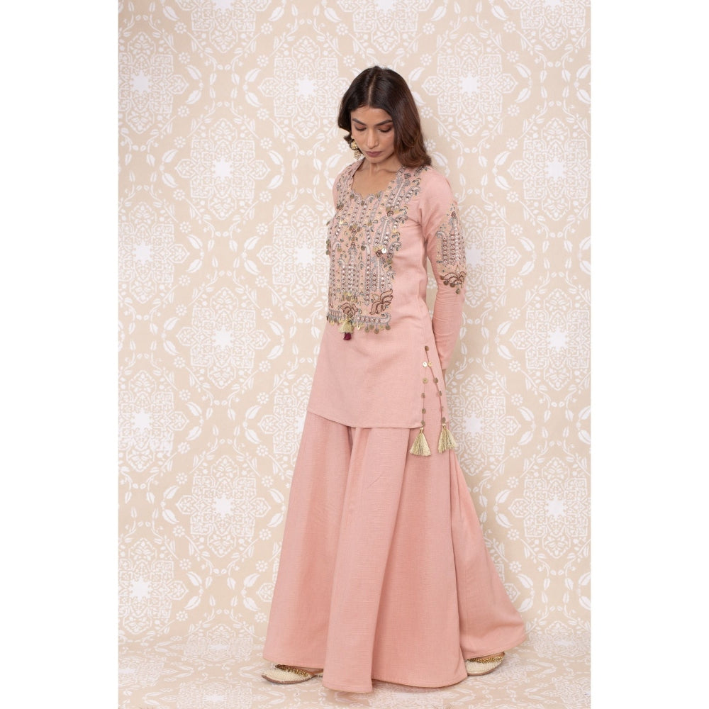 Inej Pink Sharara Suit with Metal Sequence (Set of 2)