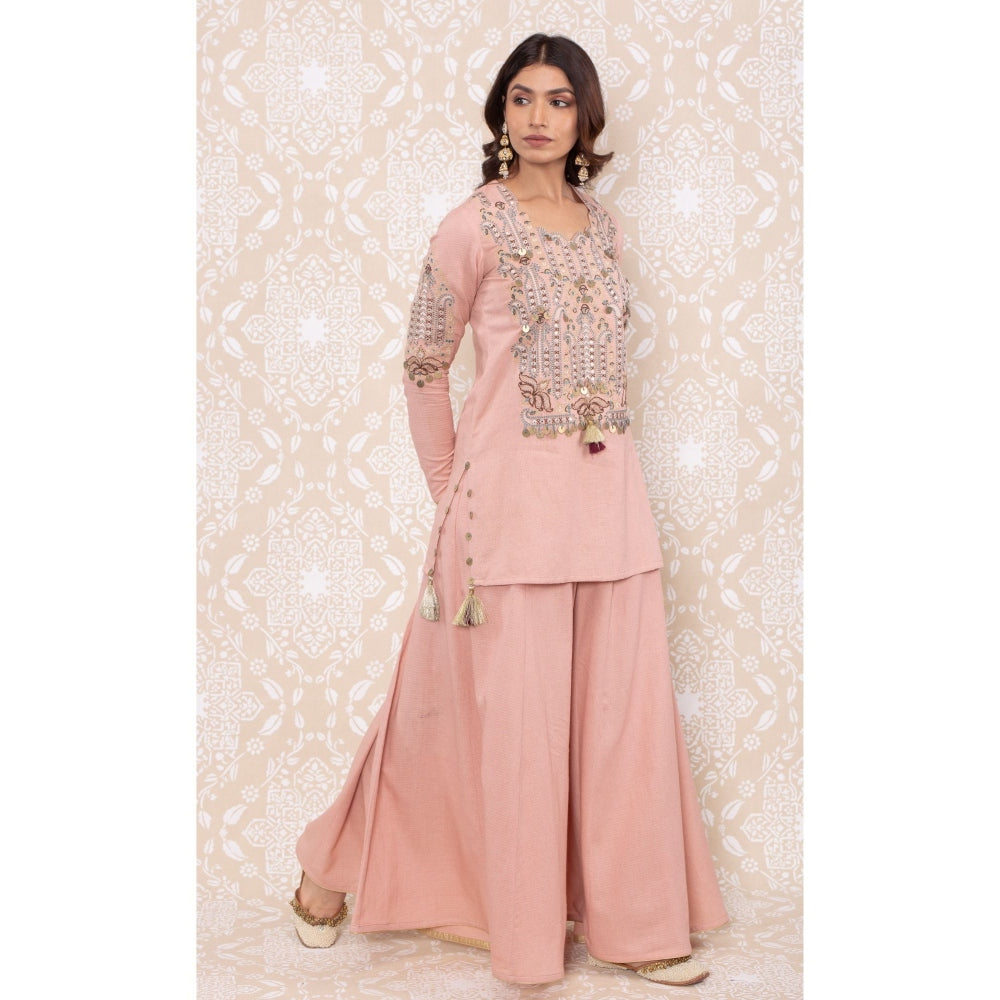 Inej Pink Sharara Suit with Metal Sequence (Set of 2)