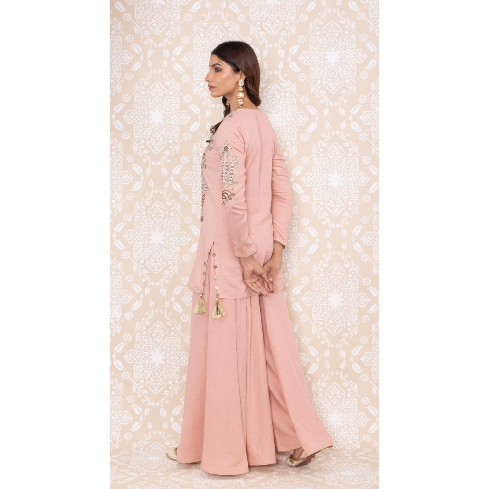 Inej Pink Sharara Suit with Metal Sequence (Set of 2)