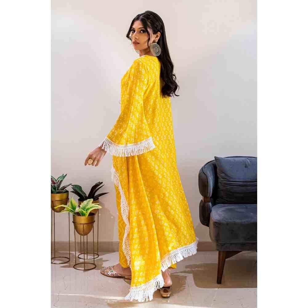 Ishnya MATARGASHTI - Asymmetrical Long Kurta with Dhoti Pants - Yellow (Set of 2)