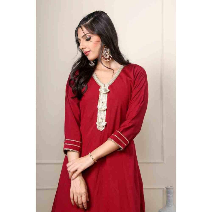 Ishnya Rooh - Crimson Red Two Layered Gown