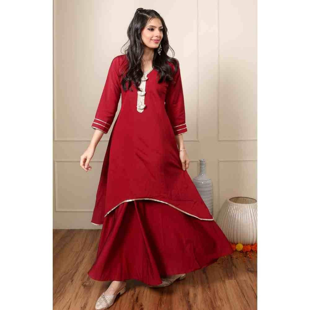 Ishnya Rooh - Crimson Red Two Layered Gown
