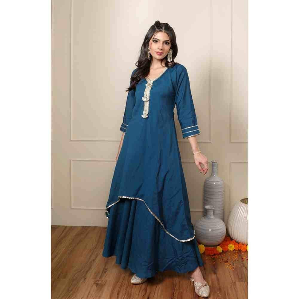 Ishnya Rooh - Teal Two Layered Gown