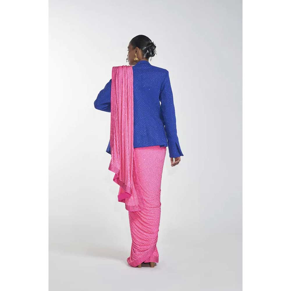 ITRH Pink Drape Fusion Saree with Stitched Blouse (Set of 3)