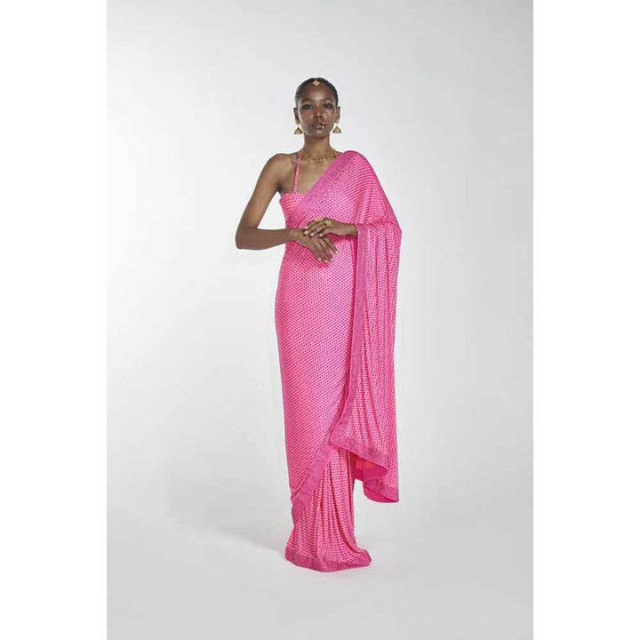 ITRH Meraki Pink Saree with Stitched Blouse (Set of 2)