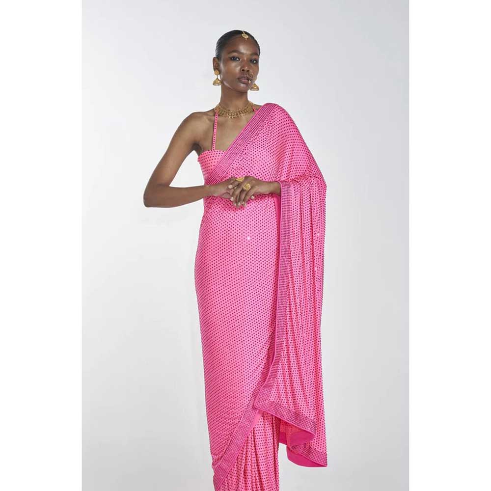 ITRH Meraki Pink Saree with Stitched Blouse (Set of 2)