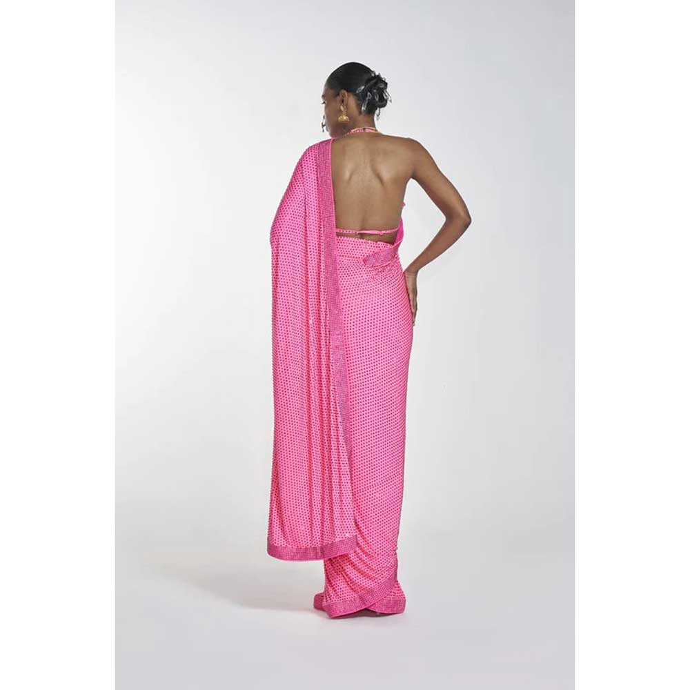 ITRH Meraki Pink Saree with Stitched Blouse (Set of 2)