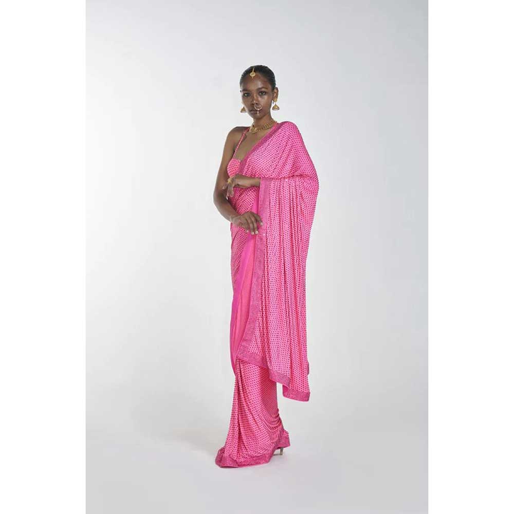 ITRH Meraki Pink Saree with Stitched Blouse (Set of 2)