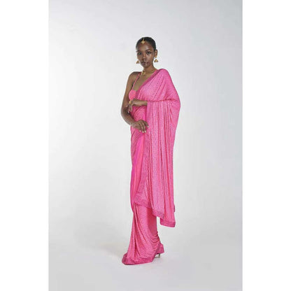 ITRH Meraki Pink Saree with Stitched Blouse (Set of 2)