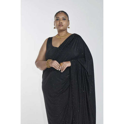 ITRH Phoenix Black Saree with Stitched Blouse (Set of 2)