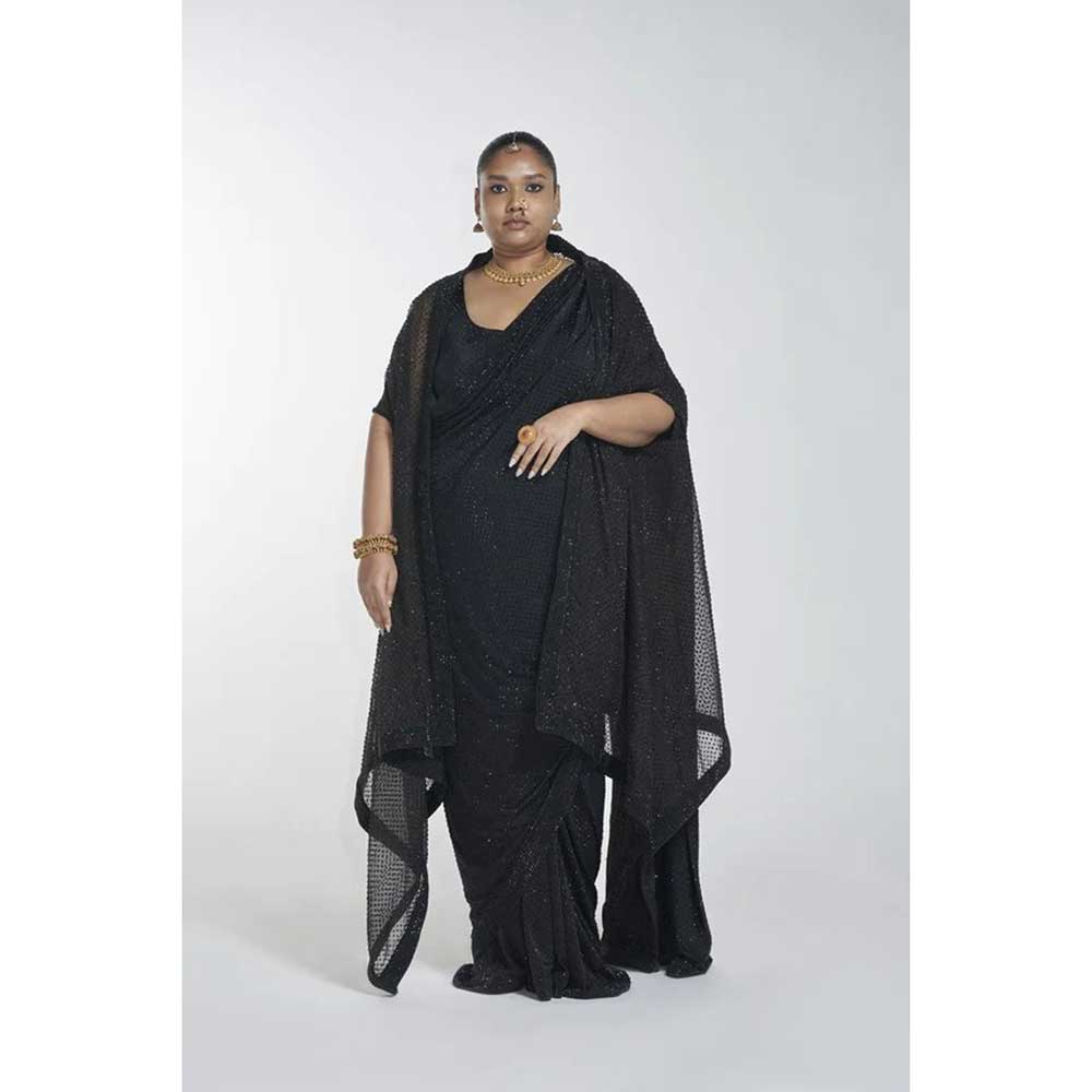 ITRH Midnight Saree with Stitched Blouse (Set of 3)