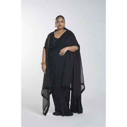 ITRH Midnight Saree with Stitched Blouse (Set of 3)