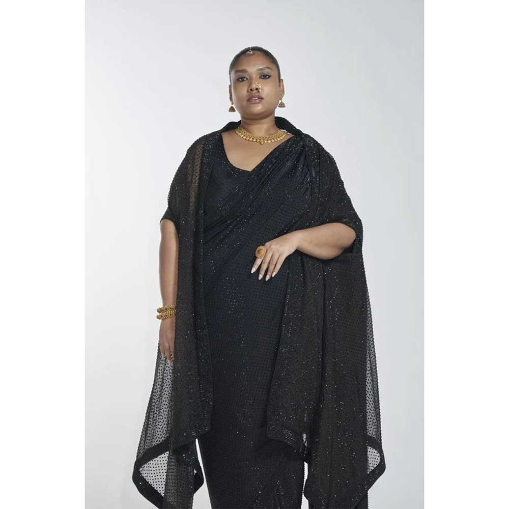 ITRH Midnight Saree with Stitched Blouse (Set of 3)