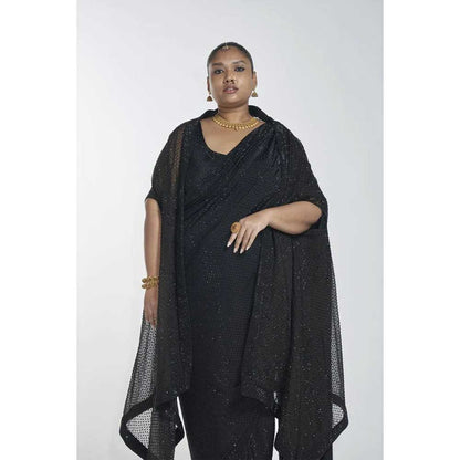 ITRH Midnight Saree with Stitched Blouse (Set of 3)