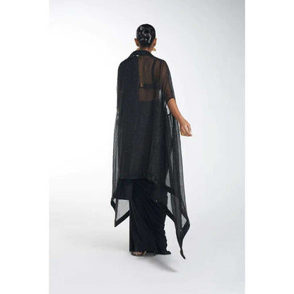 ITRH Luna Black Slit saree with Stitched Blouse (Set of 4)