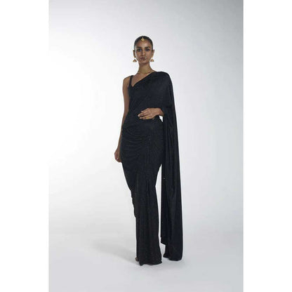ITRH Vanessa Black Slit Saree with Stitched Blouse (Set of 3)
