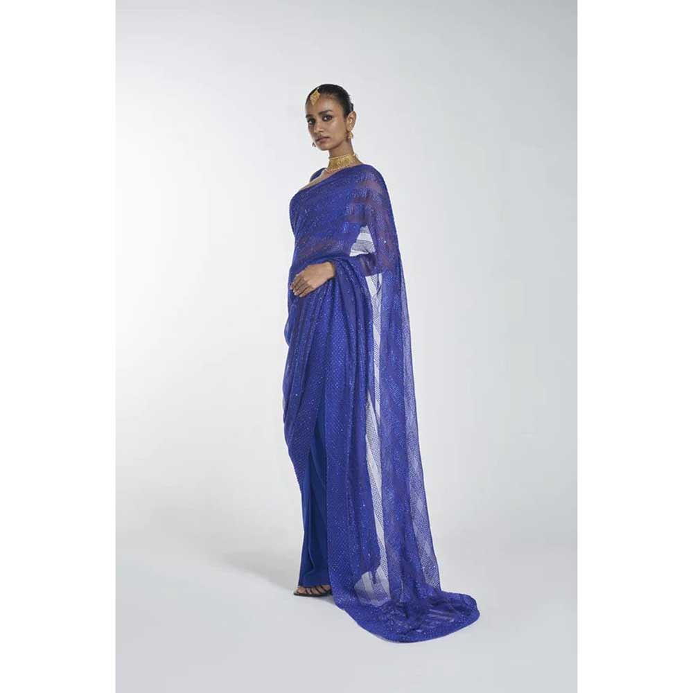 ITRH Blue Affair Saree with Stitched Blouse (Set of 2)