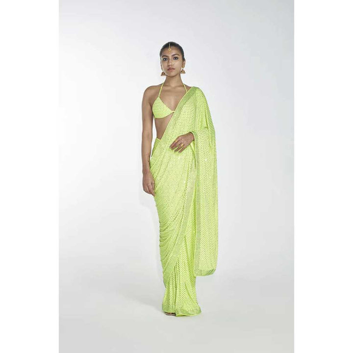 ITRH Neon Paradise Saree with Stitched Blouse (Set of 2)