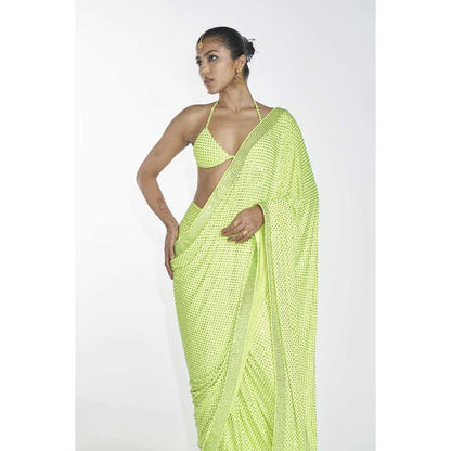 ITRH Neon Paradise Saree with Stitched Blouse (Set of 2)