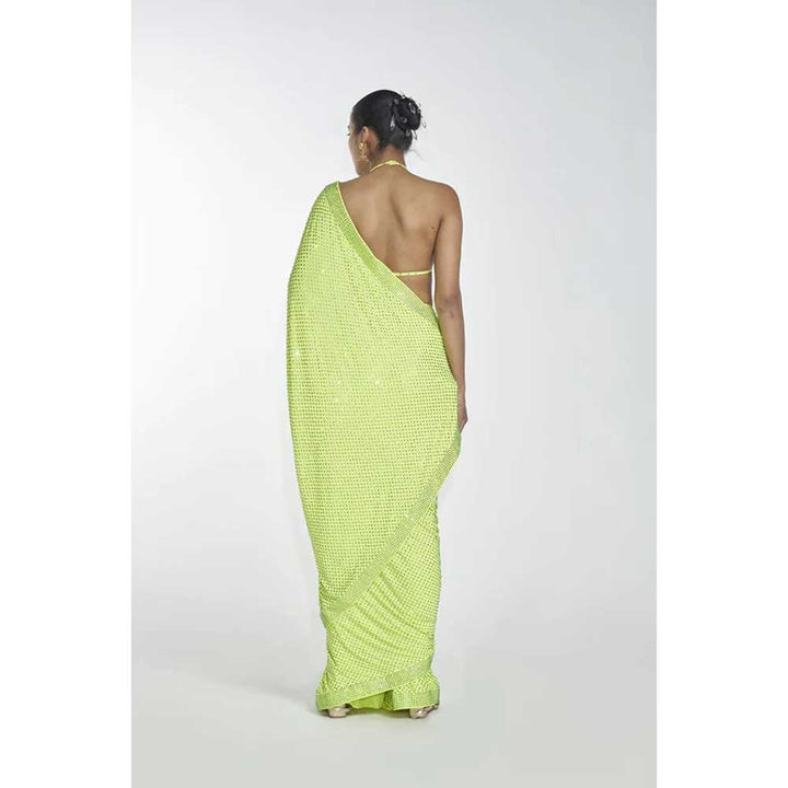 ITRH Neon Paradise Saree with Stitched Blouse (Set of 2)