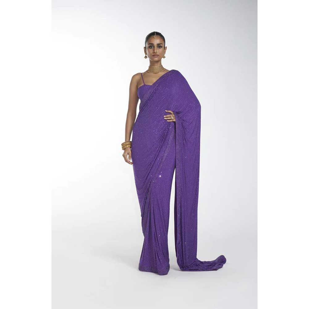 ITRH Enchanted Purple Saree with Stitched Blouse (Set of 2)