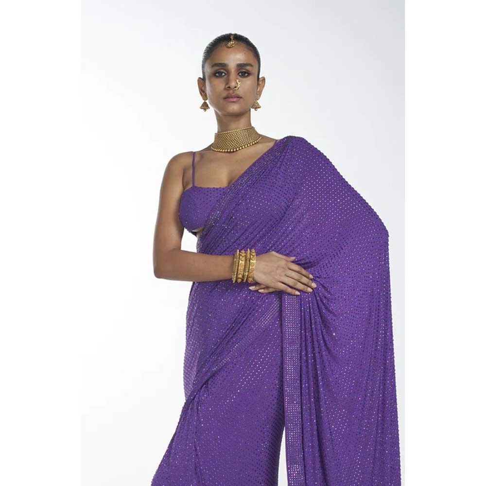 ITRH Enchanted Purple Saree with Stitched Blouse (Set of 2)