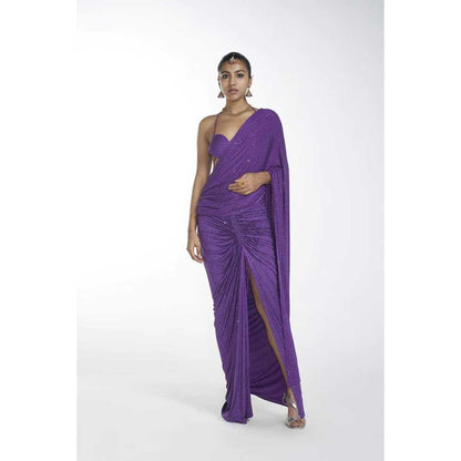 ITRH Lavender Swirls Skit Saree with Stitched Blouse (Set of 3)