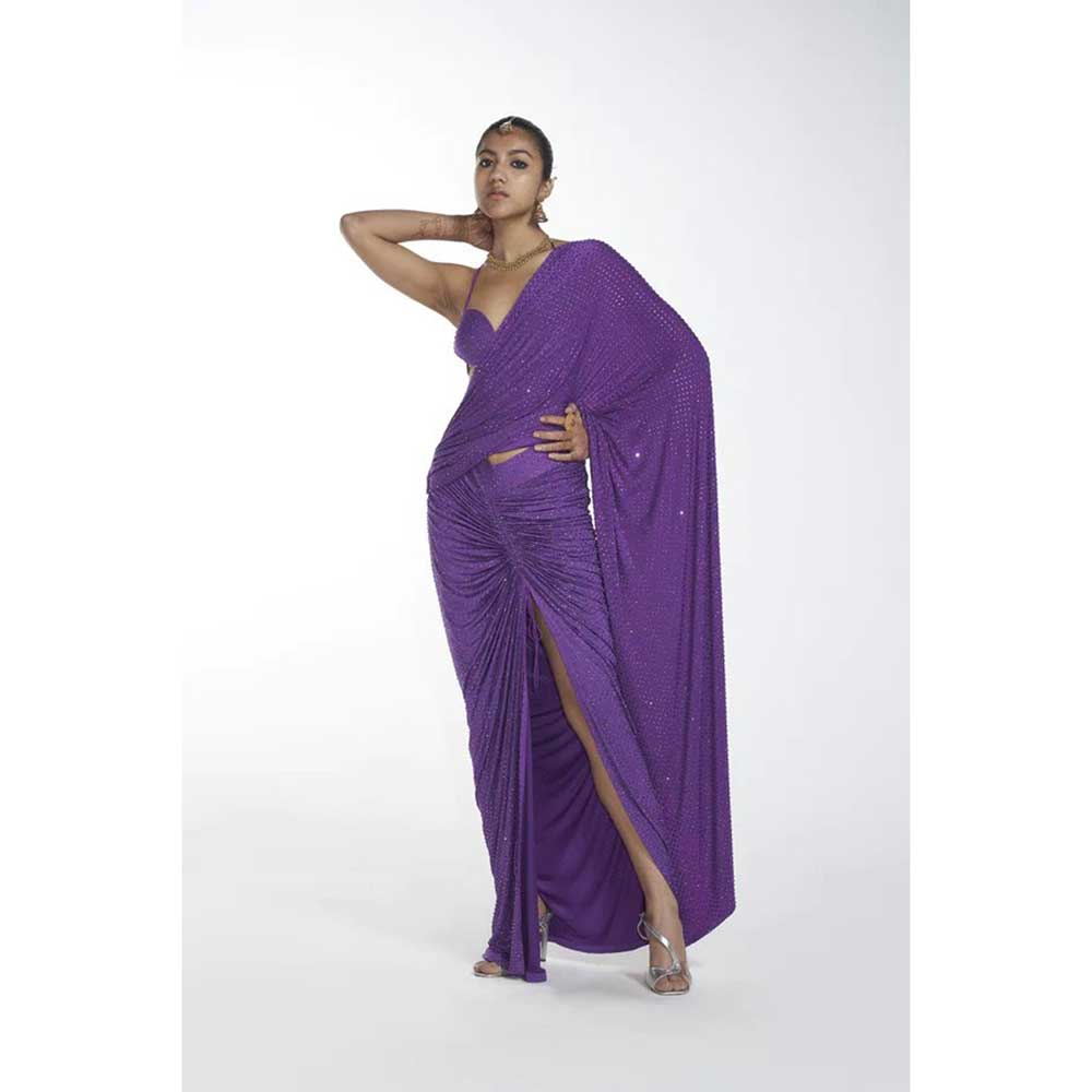 ITRH Lavender Swirls Skit Saree with Stitched Blouse (Set of 3)