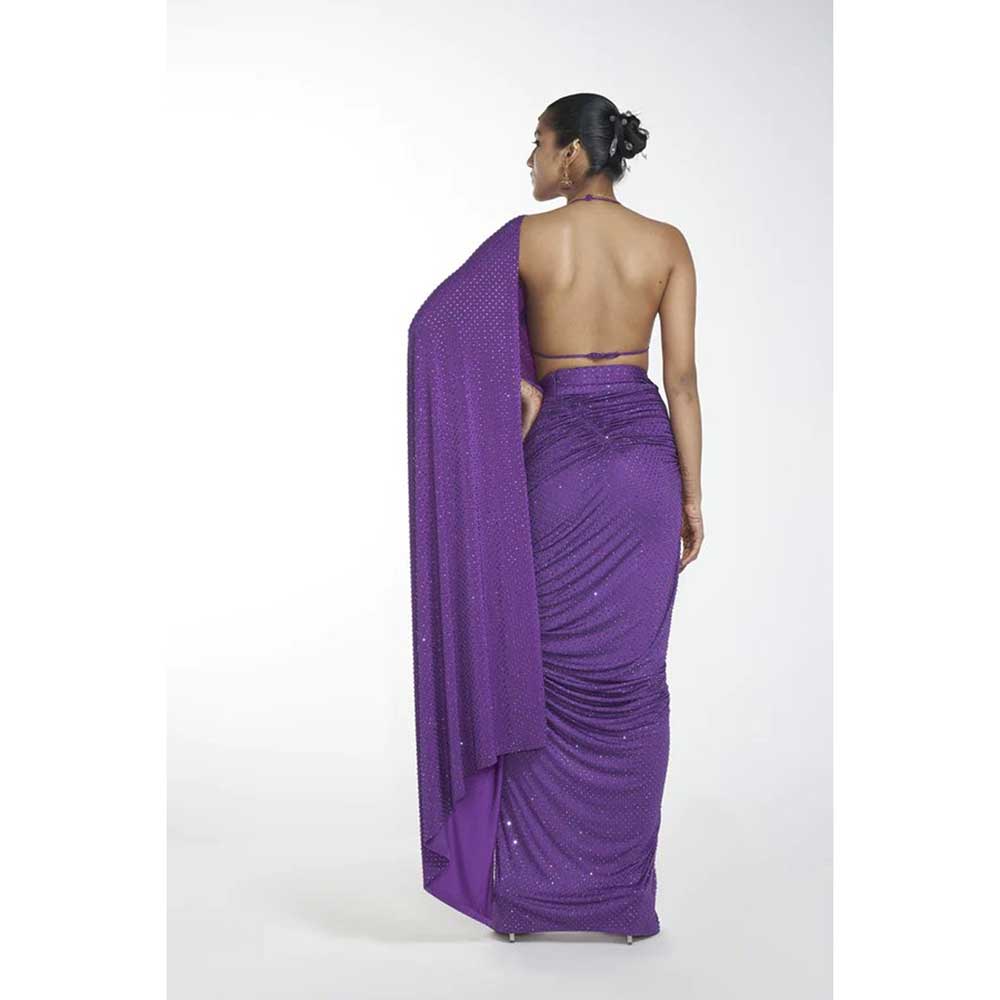 ITRH Lavender Swirls Skit Saree with Stitched Blouse (Set of 3)