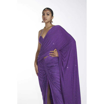 ITRH Lavender Swirls Skit Saree with Stitched Blouse (Set of 3)