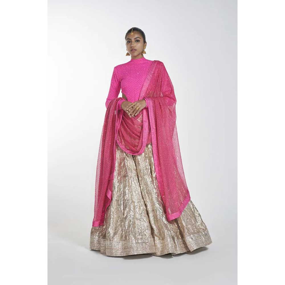 ITRH Hot Pink Fusion Lehenga with Dupatta (Set of 3)