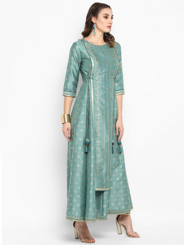 light green poly silk ethnic dress j0005-5