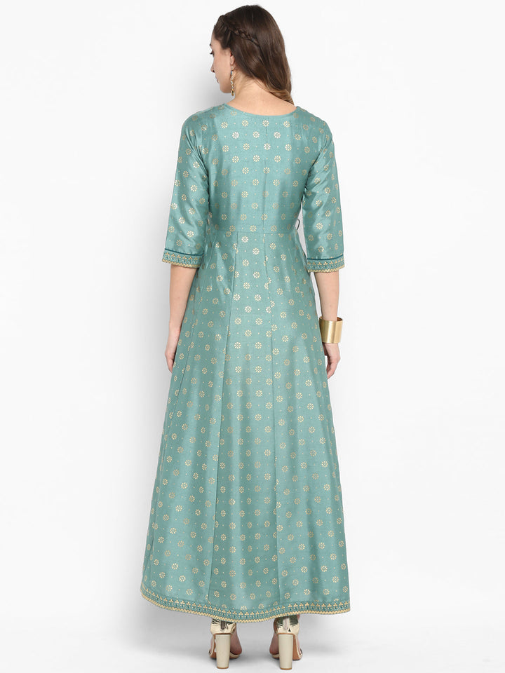 light green poly silk ethnic dress j0005-6