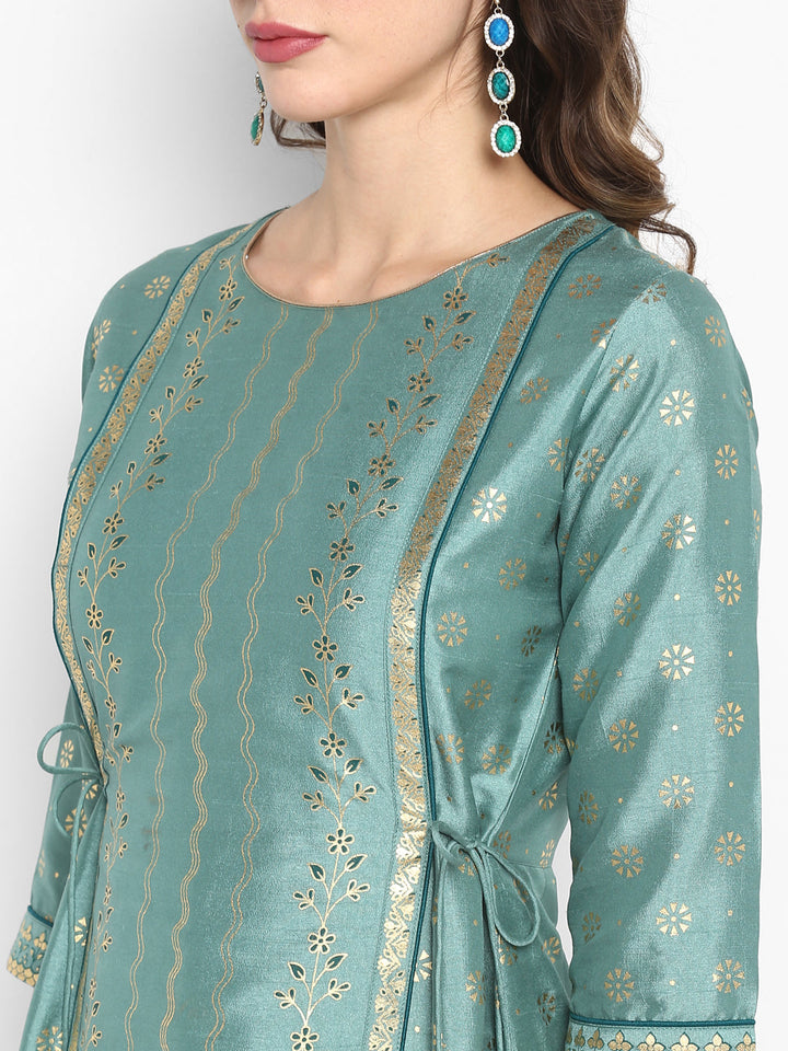light green poly silk ethnic dress j0005-7