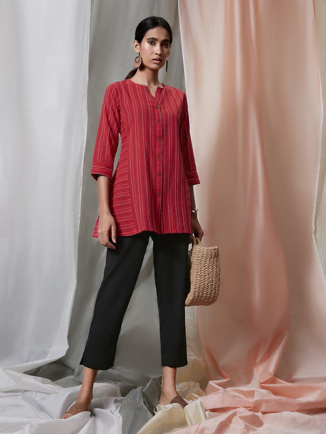 red weaved cotton top j0118-1
