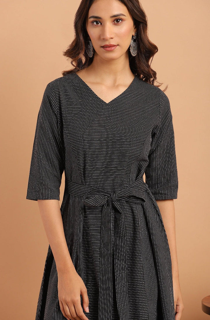 black cotton western dress with pocket j0157-5