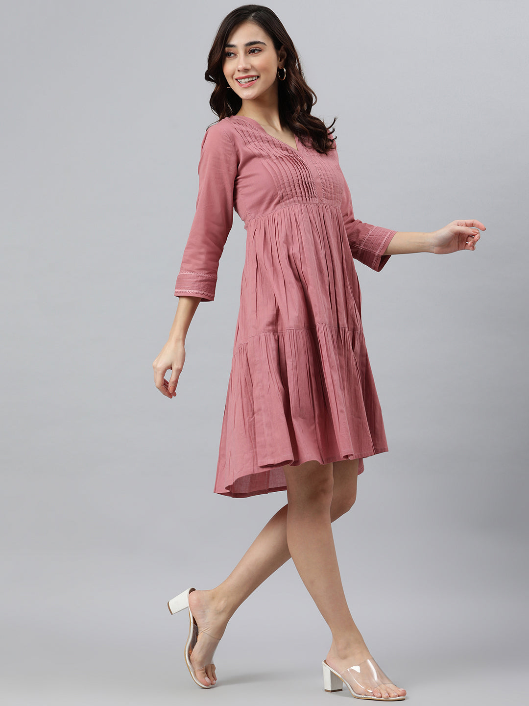 Coral Pink Cotton Western Dress