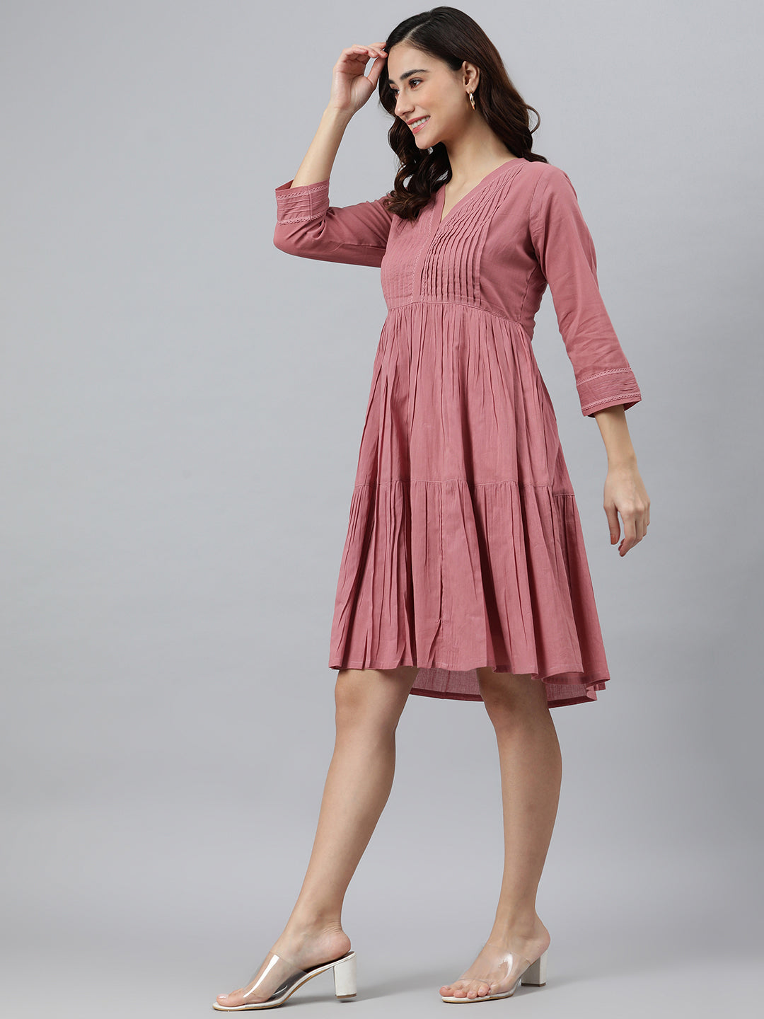 Coral Pink Cotton Western Dress