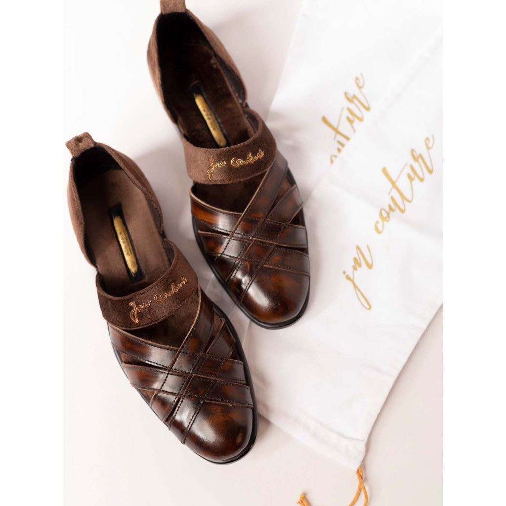 Jatin Malik Coffee Brush off closed toe Peshawari Formal Shoes