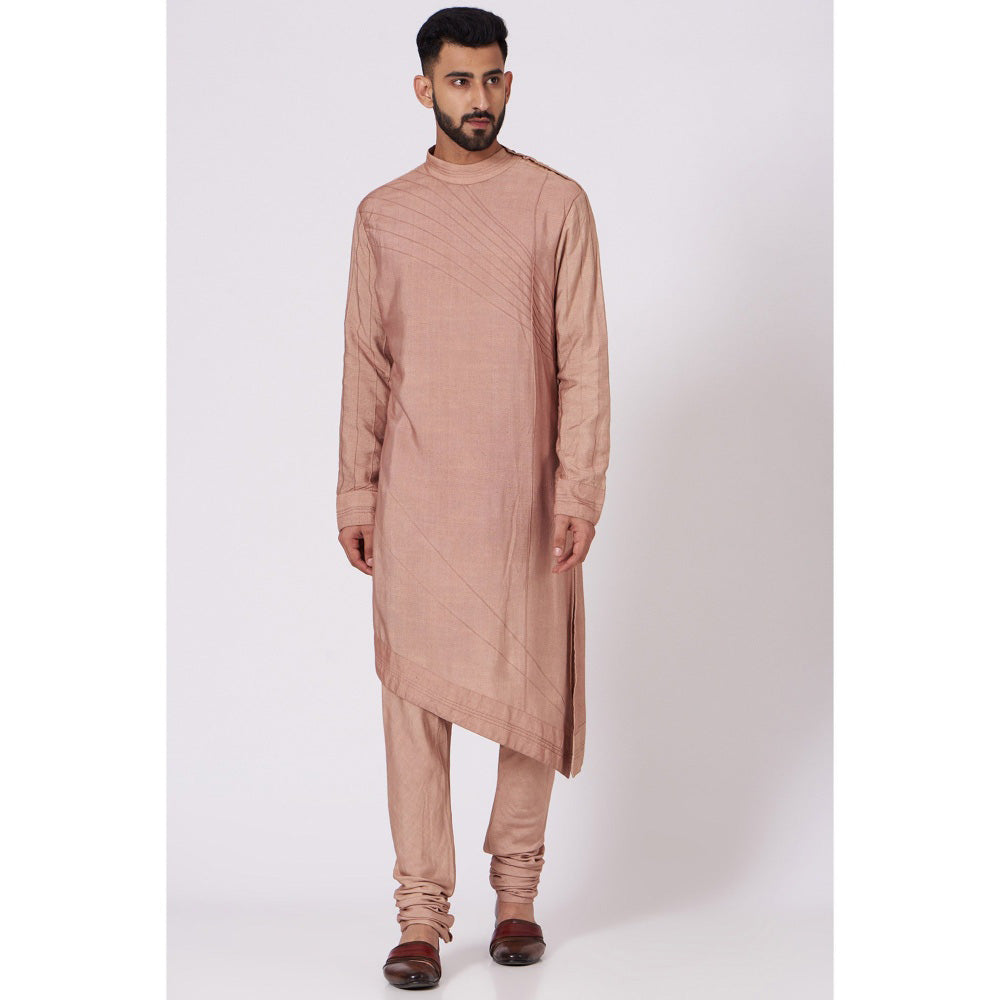 Jatin Malik Champagne Shoulder Buttoned Kurta (Set of 2)