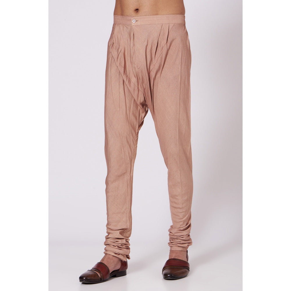 Jatin Malik Champagne Shoulder Buttoned Kurta (Set of 2)